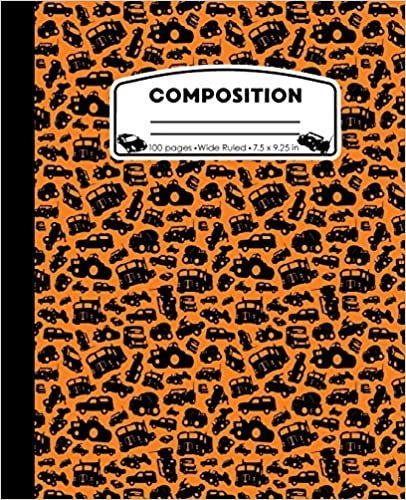 Composition: Cars and Trucks Orange Marble Composition Notebook. Ninjas Wide Ruled Book 7.5 x 9.25 in, 100 pages, journal for boys or girls, kids, elementary school students and teachers