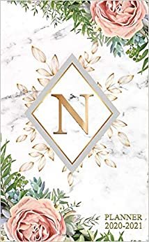 N 2020-2021: Nifty Floral Two Year 2020-2021 Monthly Pocket Planner | 24 Months Spread View Agenda With Notes, Holidays, Password Log & Contact List | Marble & Gold Monogram Initial Letter N