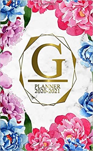 G: Two Year 2020-2021 Monthly Pocket Planner | 24 Months Spread View Agenda With Notes, Holidays, Password Log & Contact List | Marble & Gold Floral Monogram Initial Letter G