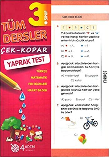 4 Adım 3. Sınıf Tüm Dersler Çek Kopar Yaprak Test: Türkçe - Matematik - Fen Bilgisi - Hayat Bilgisi