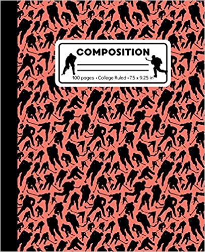 Composition: College Ruled Writing Notebook, Coral Pink Ice Hockey Pattern Marbled Blank Lined Book indir