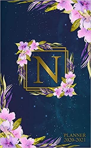 2020-2021 Planner: Two Year 2020-2021 Monthly Pocket Planner | Nifty Galaxy 24 Months Spread View Agenda With Notes, Holidays, Contact List & Password Log | Floral & Gold Monogram Initial Letter N