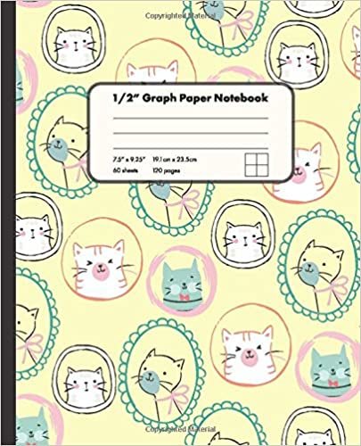 1/2" Graph Paper Notebook: Cute Cats Portraits On Yellow Background 1/2 Inch Square Graph Paper Notebook For Math And Drawing | 7.5" x 9.25" Graph ... for Girls Kids s Students for Home School
