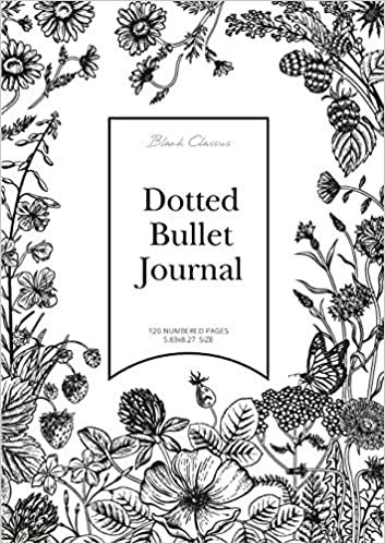 Dotted Bullet Journal: Medium A5 - 5.83X8.27 (Black & White Flowers) indir