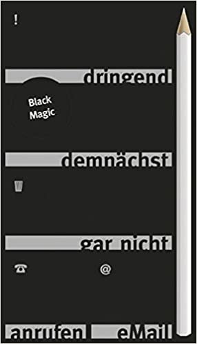 Perfektes Timing »Black Magic« - Haftnotizzettel, 5 verschiedene schwarze Blöcke à 100 Blatt in Box mit weißem Stift. indir