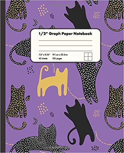 1/2" Graph Paper Notebook: Glittery Cats Shadow On Purple Background 1/2 Inch Square Graph Paper Notebook | 7.5" x 9.25" Graph Paper Notebook for Girls Kids Teens Students for Home School