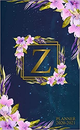 2020-2021 Planner: Two Year 2020-2021 Monthly Pocket Planner | Nifty Galaxy 24 Months Spread View Agenda With Notes, Holidays, Contact List & Password Log | Floral & Gold Monogram Initial Letter Z indir