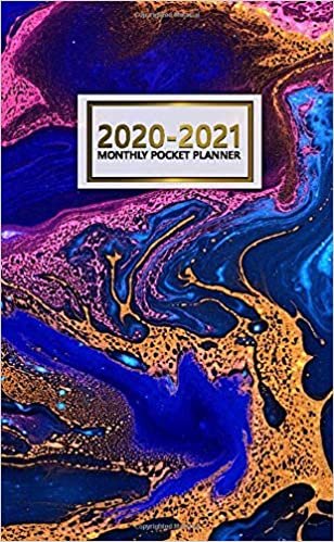 2020-2021 Monthly Pocket Planner: Cute Two-Year (24 Months) Monthly Pocket Planner & Agenda | 2 Year Organizer with Phone Book, Password Log & Notebook | Abstract Blue & Gold Acrylic Marble