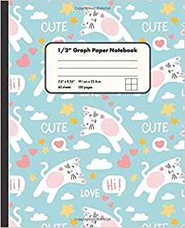 1/2" Graph Paper Notebook: Cute Cats Rainbow On Baby Blue Background 1/2 Inch Square Graph Paper Notebook For Math And Drawing | 7.5" x 9.25" Graph ... for Girls Kids s Students for Home School