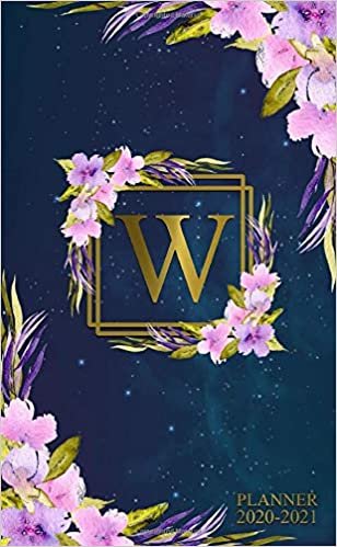 2020-2021 Planner: Two Year 2020-2021 Monthly Pocket Planner | Nifty Galaxy 24 Months Spread View Agenda With Notes, Holidays, Contact List & Password Log | Floral & Gold Monogram Initial Letter W