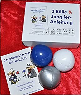 3 Bälle & Jonglier-Anleitung (blau, weiß, silber): Große Jonglierbälle (jeweils 68mm/130g)