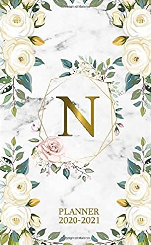 N 2020-2021 Planner: Marble Gold Floral Two Year 2020-2021 Monthly Pocket Planner | 24 Months Spread View Agenda With Notes, Holidays, Password Log & Contact List | Monogram Initial Letter N