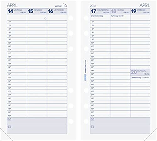 BRUNNEN Kalendarium für Timer, Ringbuchkalender Timer-Einlage Wochenkalendarium, Kalendarium 2016 (107490116)