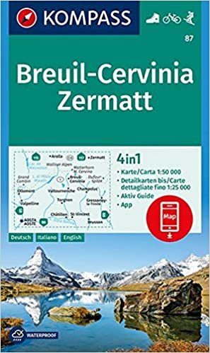 KOMPASS Wanderkarte Breuil-Cervinia, Zermatt: 4in1 Wanderkarte 1:50000 mit Aktiv Guide und Detailkarten inklusive Karte zur offline Verwendung in der ... Skitouren. (KOMPASS-Wanderkarten, Band 87) indir