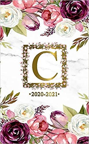 C 2020-2021: Two Year 2020-2021 Monthly Pocket Planner | Marble & Gold 24 Months Spread View Agenda With Notes, Holidays, Password Log & Contact List | Watercolor Floral Monogram Initial Letter C indir