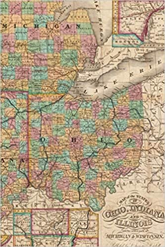 1845 Map of Ohio, Indiana, Illinois, Michigan, and Wisconsin - A Poetose Notebook / Journal / Diary (50 pages/25 sheets) (Poetose Notebooks) indir