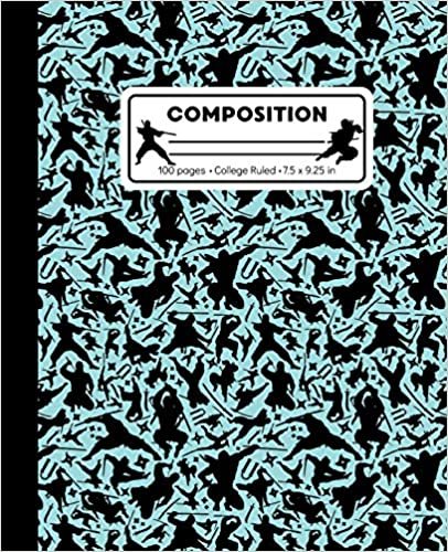 Composition: College Ruled Writing Notebook, Teal Blue Ninja Pattern Marbled Blank Lined Book