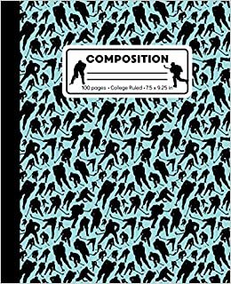 Composition: College Ruled Writing Notebook, Teal Blue Ice Hockey Pattern Marbled Blank Lined Book