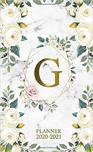 G 2020-2021 Planner: Marble Gold Floral Two Year 2020-2021 Monthly Pocket Planner | 24 Months Spread View Agenda With Notes, Holidays, Password Log & Contact List | Monogram Initial Letter G