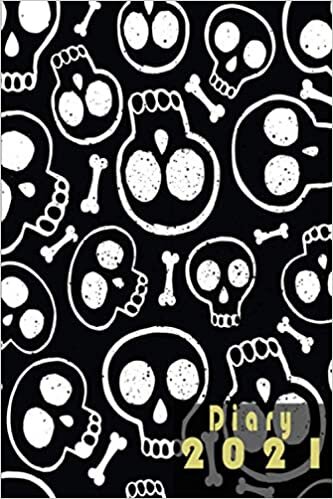 Diary 2021: 6x9 Day to page diary 2021 -skulls/black- small daily planner diaries from January to December 2021 ,365 days ,day to view , Monthly ... Organizer /gift for family or friends