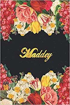 Maddey: Lined Notebook / Journal with Personalized Name, & Monogram initial M on the Back Cover, Floral cover, Monogrammed Notebook for Girls & Women