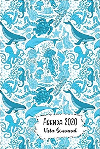 Agenda 2020 Vista Semanal: 12 Meses Programación Semanal Calendario en Español Diseño Ballena y Tortuga Marina