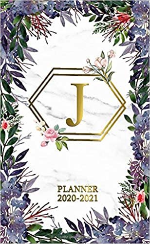 J 2020-2021 Planner: Marble & Gold Two Year 2020-2021 Monthly Pocket Planner | Nifty 24 Months Spread View Agenda With Notes, Holidays, Password Log & Contact List | Floral Monogram Initial Letter J
