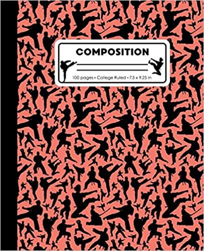 Composition: College Ruled Writing Notebook, Coral Pink Karate Martial Arts Pattern Marbled Blank Lined Book