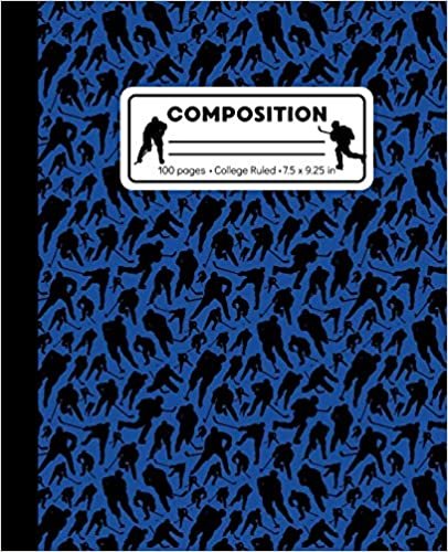 Composition: College Ruled Writing Notebook, Blue Ice Hockey Pattern Marbled Blank Lined Book indir