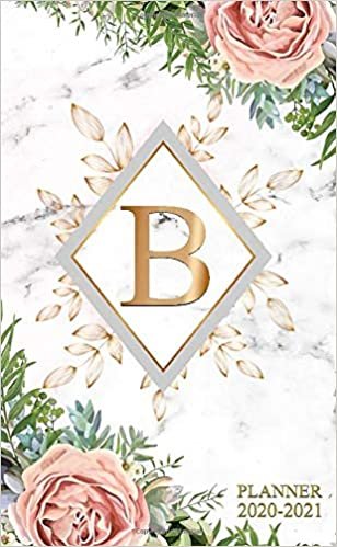 B 2020-2021: Nifty Floral Two Year 2020-2021 Monthly Pocket Planner | 24 Months Spread View Agenda With Notes, Holidays, Password Log & Contact List | Marble & Gold Monogram Initial Letter B