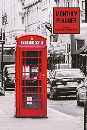Monthly Planner: London phone booth; 24 months; January 1, 2021 - December 31, 2022; 6" x 9"