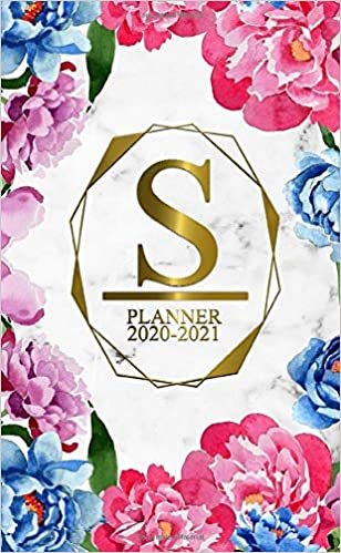 S: Two Year 2020-2021 Monthly Pocket Planner | 24 Months Spread View Agenda With Notes, Holidays, Password Log & Contact List | Marble & Gold Floral Monogram Initial Letter S