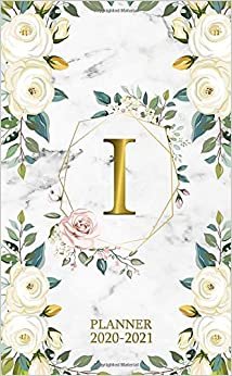 I 2020-2021 Planner: Marble Gold Floral Two Year 2020-2021 Monthly Pocket Planner | 24 Months Spread View Agenda With Notes, Holidays, Password Log & Contact List | Monogram Initial Letter ''I''