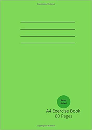 Exercise Book A4: 80 Page | 8mm Line Ruled And Margin Exercise Book / Notebook / Notepad For Schools | Thick 90gsm Paper | Green Cover