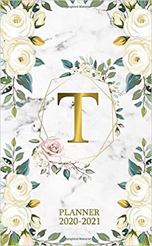 T 2020-2021 Planner: Marble Gold Floral Two Year 2020-2021 Monthly Pocket Planner | 24 Months Spread View Agenda With Notes, Holidays, Password Log & Contact List | Monogram Initial Letter T indir