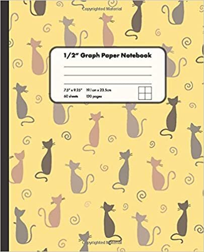 1/2" Graph Paper Notebook: Cute Cats SIlhouette On Yellow Background 1/2 Inch Square Graph Paper Notebook | 7.5" x 9.25" Graph Paper Notebook for Girls Kids Teens Students for Home School