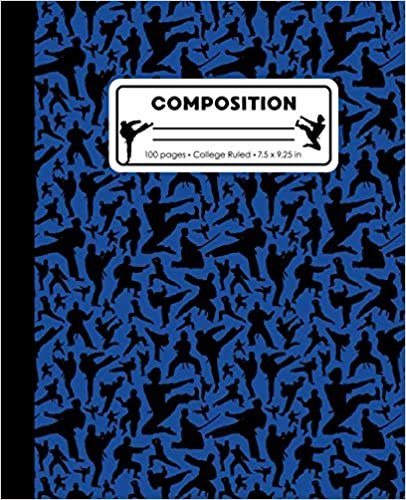 Composition: College Ruled Writing Notebook, Blue Karate Martial Arts Pattern Marbled Blank Lined Book