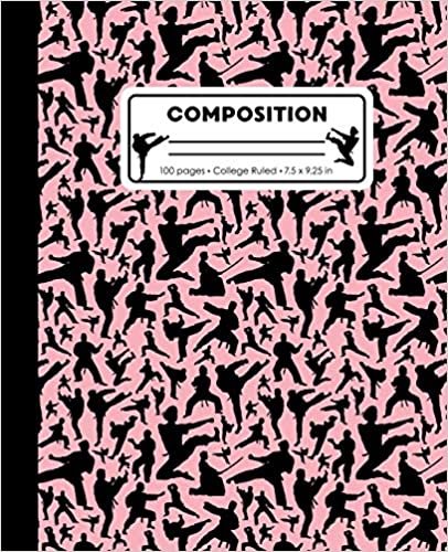 Composition: College Ruled Writing Notebook, Rose Pink Karate Martial Arts Pattern Marbled Blank Lined Book