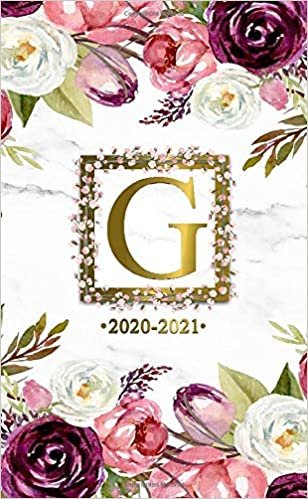 G 2020-2021: Two Year 2020-2021 Monthly Pocket Planner | Marble & Gold 24 Months Spread View Agenda With Notes, Holidays, Password Log & Contact List | Watercolor Floral Monogram Initial Letter G