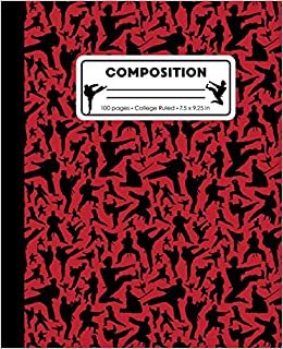 Composition: College Ruled Writing Notebook, Red Karate Martial Arts Pattern Marbled Blank Lined Book