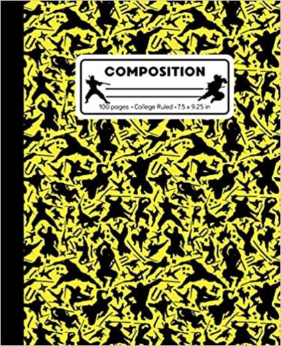 Composition: College Ruled Writing Notebook, Yellow Ninja Pattern Marbled Blank Lined Book