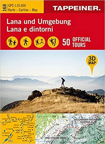 3D-Wanderkarte Lana und Umgebung: Cartina escursionistica 3D Lana e dintorni (Kombinierte Sommer-Wanderkarten Südtirol / Topografische Karte + 3D-Panoramakarte) indir