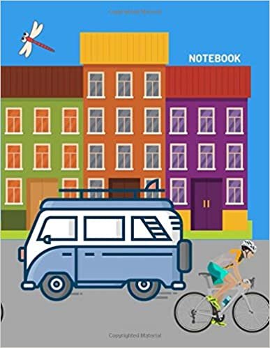 Notebook: Dotted Notebook - Large (8.5 x 11 inches) - 110 Dotted Pages - (Colourful Houses, Red Dragonfly, Furgone, Cyclist ) Blue Cover ( Daily ... - Journal - Diary Book - Book For Gift )