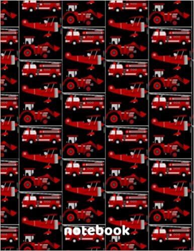Notebook: Red Firetruck Red Airplane Red Bulldozer Pattern Theme | Lined Notebook 120 Pages College Ruled 8.5 x 11 in.