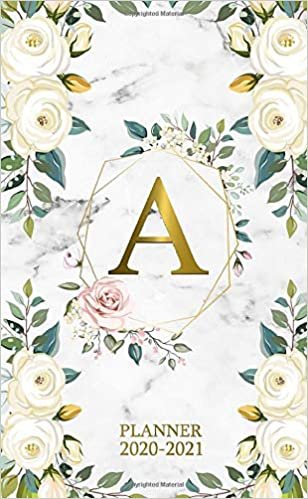 A 2020-2021 Planner: Marble Gold Floral Two Year 2020-2021 Monthly Pocket Planner | 24 Months Spread View Agenda With Notes, Holidays, Password Log & Contact List | Monogram Initial Letter A indir