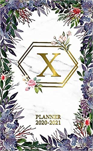 X 2020-2021 Planner: Marble & Gold Two Year 2020-2021 Monthly Pocket Planner | Nifty 24 Months Spread View Agenda With Notes, Holidays, Password Log & Contact List | Floral Monogram Initial Letter X