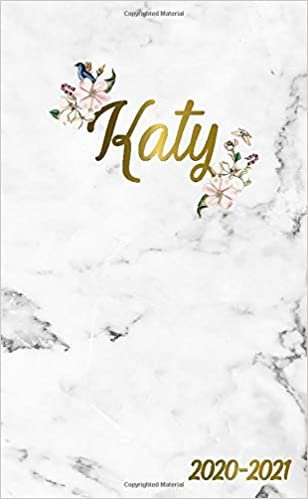 Katy 2020-2021: 2 Year Monthly Pocket Planner & Organizer with Phone Book, Password Log and Notes | 24 Months Agenda & Calendar | Marble & Gold Floral Personal Name Gift for Girls and Women