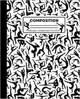 Composition: College Ruled Gymnast Writing Notebook, White and Black Gymnastics Pattern Marbled Blank Lined Book