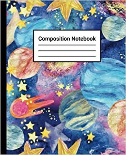 Composition Notebook: Wide Ruled Paper Notebook / 7.5" x 9.25" / 110 Pages / Theme universe aquarell / For girls, teens, students, kids and adults