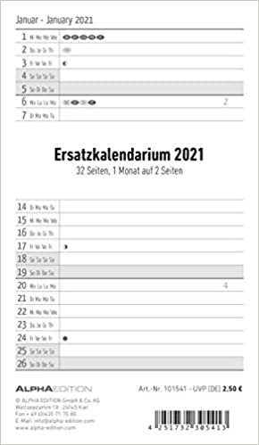 Ersatzkalendarium für Taschenplaner 2021 - Büro-Kalender - 9,5x16 cm - 32 Seiten - Alpha Edition